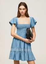 Women Blue Pepe Jeans Embroidered Denim Dress 60J40164