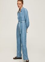 Women Blue Pepe Jeans Long Jumpsuit With Belt Detail 60J40192