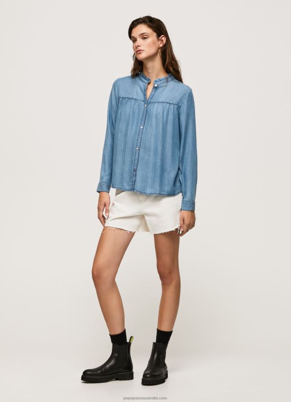 Women Blue Pepe Jeans Regular Fit Shirt With Mao Collar 60J40351 - Image 2