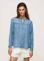 Women Blue Pepe Jeans Regular Fit Shirt With Mao Collar 60J40351