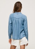 Women Blue Pepe Jeans Regular Fit Shirt With Mao Collar 60J40351 - Image 4