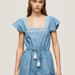 Women Blue Pepe Jeans Short Denim Jumpsuit 60J40191