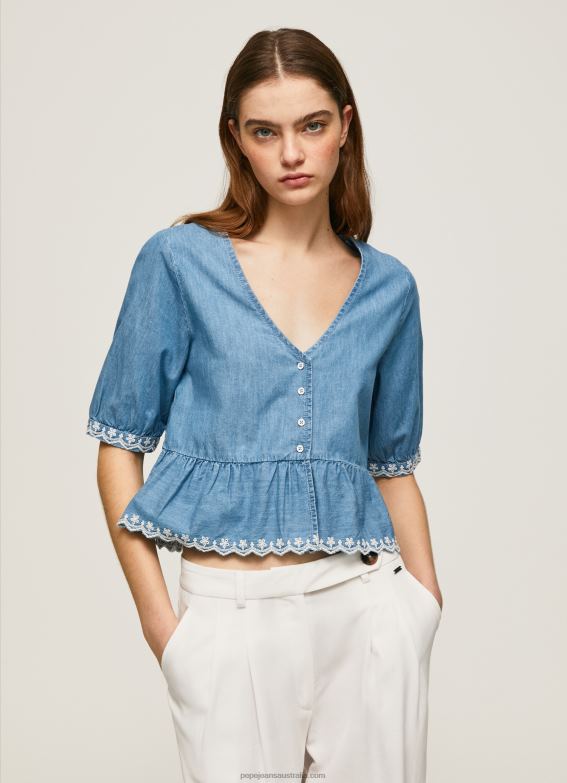 women_blue_pepe_jeans_v_neck_denim_blouse_60j40369.jpg Women Blue Pepe Jeans V-Neck Denim Blouse 60J40369 - Image 1