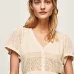 Women Buttermilk Pepe Jeans Fine Knit Openwork Cardigan 60J40265