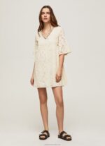 Women Buttermilk Pepe Jeans Padma Dress With Openwork Details 60J40152 - Image 2