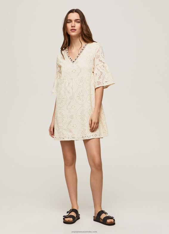 Women Buttermilk Pepe Jeans Padma Dress With Openwork Details 60J40152 - Image 2