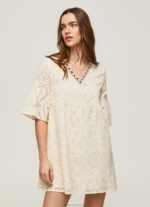 Women Buttermilk Pepe Jeans Padma Dress With Openwork Details 60J40152