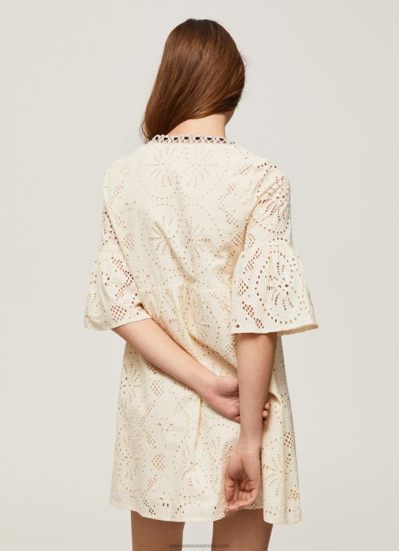 Women Buttermilk Pepe Jeans Padma Dress With Openwork Details 60J40152 - Image 4
