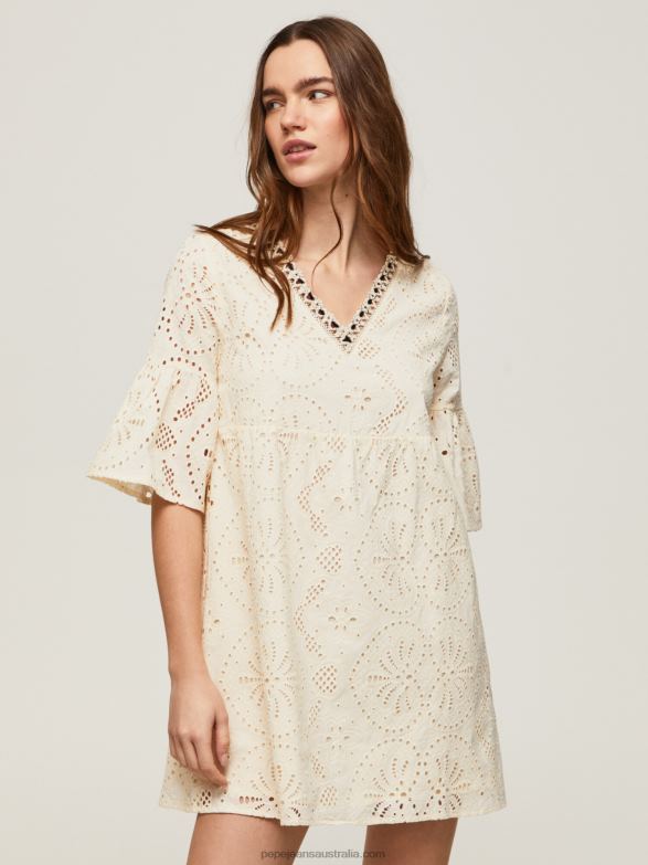 Women Buttermilk Pepe Jeans Padma Dress With Openwork Details 60J40152 - Image 5