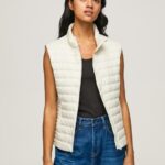 Women Buttermilk Pepe Jeans Rubber Patch Logo Padded Waistcoat 60J40132