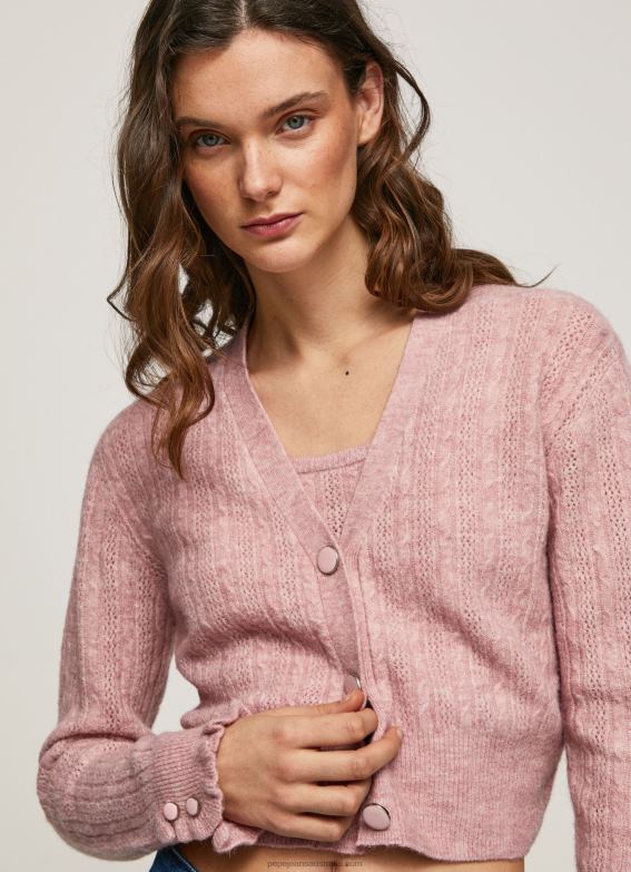 women_cloudy_pink_pepe_jeans_openwork_v_neck_cardigan_60j40248.jpg Women Cloudy Pink Pepe Jeans Openwork V Neck Cardigan 60J40248 - Image 1
