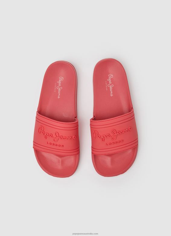 Women Coral Pepe Jeans Slider Logo Beach Flip Flops 60J40684 - Image 2