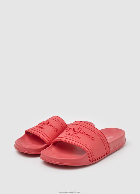Women Coral Pepe Jeans Slider Logo Beach Flip Flops 60J40684 - Image 3