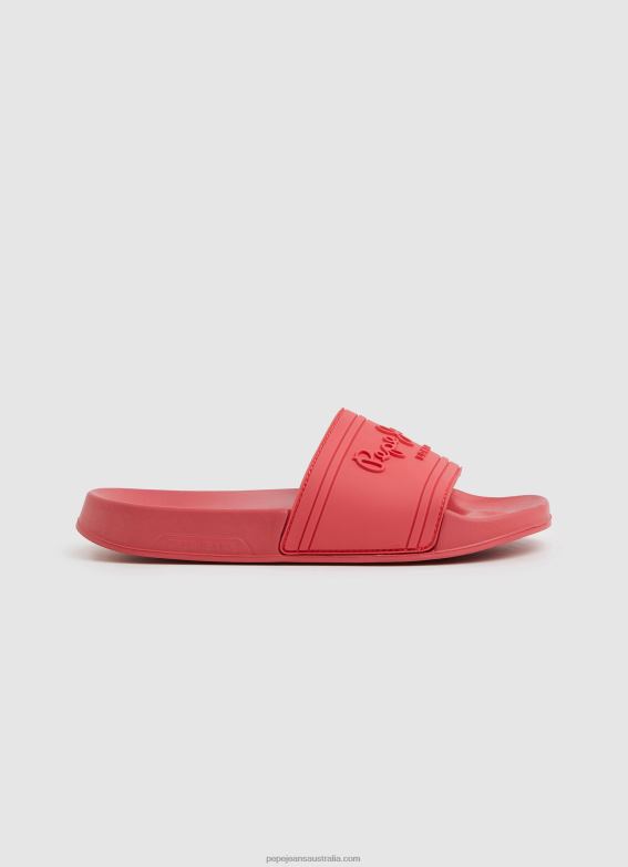 Women Coral Pepe Jeans Slider Logo Beach Flip Flops 60J40684 - Image 1