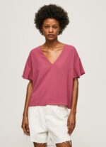 Women Dark Blush Pepe Jeans Crepe Top With Frills On Sleeves 60J40375 - Image 2