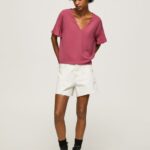 Women Dark Blush Pepe Jeans Crepe Top With Frills On Sleeves 60J40375