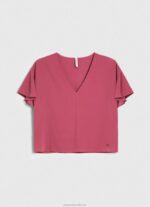 Women Dark Blush Pepe Jeans Crepe Top With Frills On Sleeves 60J40375 - Image 5