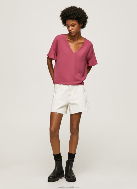 women_dark_blush_pepe_jeans_crepe_top_with_frills_on_sleeves_60j40375.jpg Women Dark Blush Pepe Jeans Crepe Top With Frills On Sleeves 60J40375 - Image 1