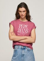 Women Dark Blush Pepe Jeans Floral Logo Cotton T-Shirt 60J40431
