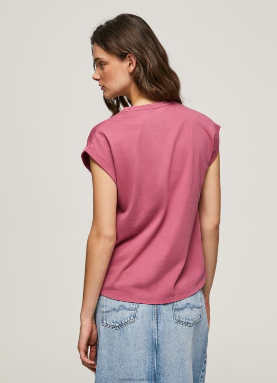 Women Dark Blush Pepe Jeans Floral Logo Cotton T-Shirt 60J40431 - Image 3