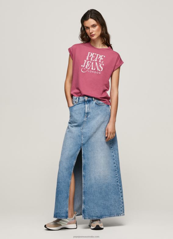 Women Dark Blush Pepe Jeans Floral Logo Cotton T-Shirt 60J40431 - Image 4