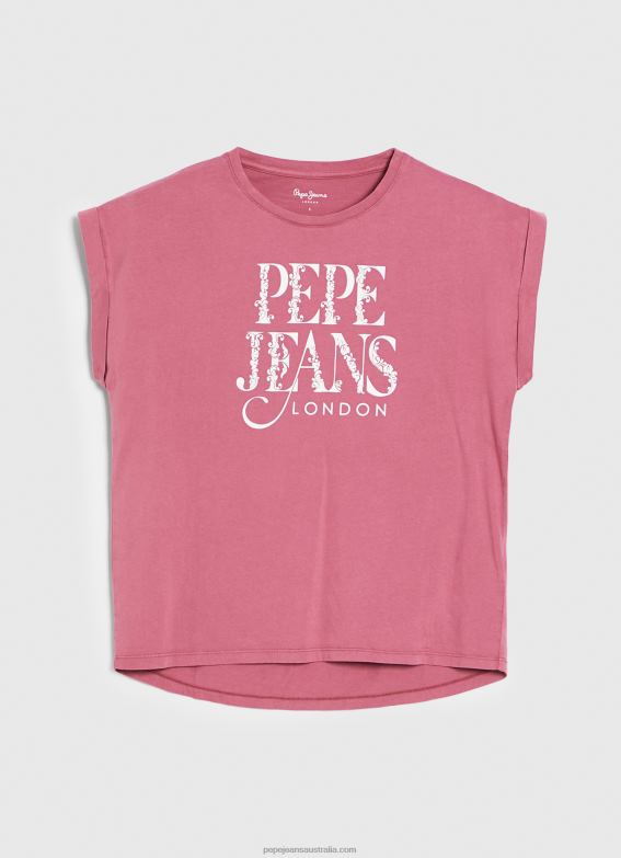 Women Dark Blush Pepe Jeans Floral Logo Cotton T-Shirt 60J40431 - Image 5
