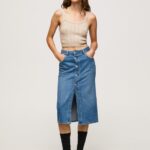 Women Denim Pepe Jeans Cotton Denim Midi Skirt 60J40100