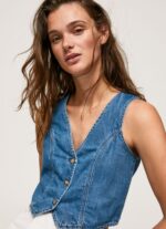 Women Denim Pepe Jeans Cropped Fit Denim Waistcoat 60J40319 - Image 3