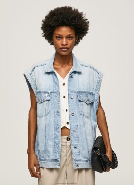 Women Denim Pepe Jeans Oversized Fit Denim Waistcoat 60J40131