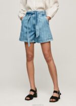 Women Denim Pepe Jeans Striped Print Denim Shorts 60J40478 - Image 2