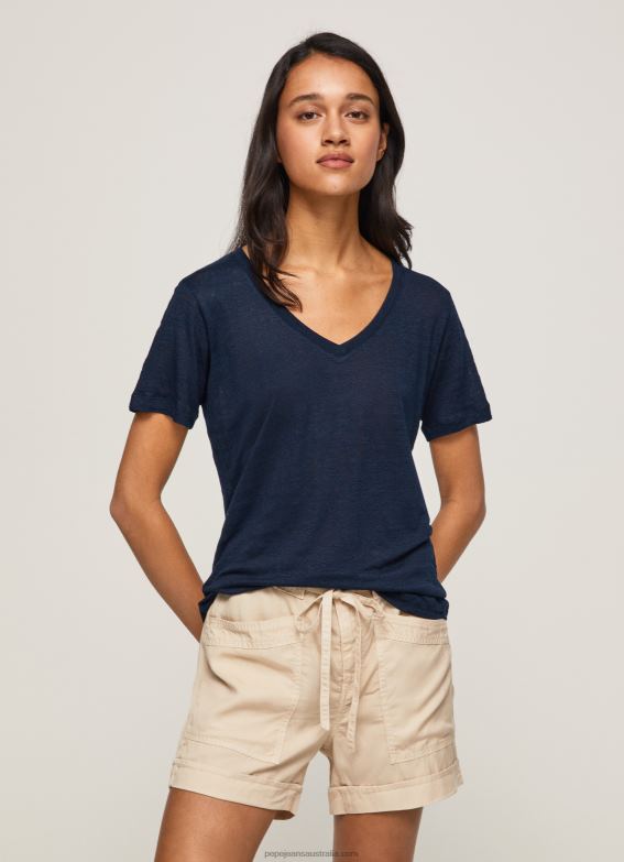 women_dulwich_pepe_jeans_linen_v_neck_t_shirt_60j40467.jpg Women Dulwich Pepe Jeans Linen V-Neck T-Shirt 60J40467 - Image 1