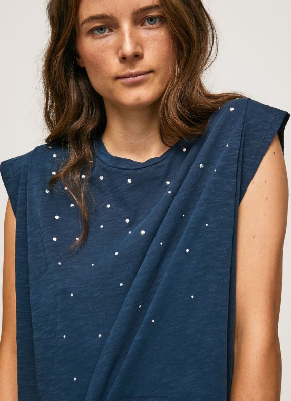 women_dulwich_pepe_jeans_marbled_armhole_sleeved_t_shirt_60j40406.jpg Women Dulwich Pepe Jeans Marbled Armhole-Sleeved T-Shirt 60J40406 - Image 1