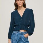 Women Dulwich Pepe Jeans V-Neck Cropped Fit Top 60J40325