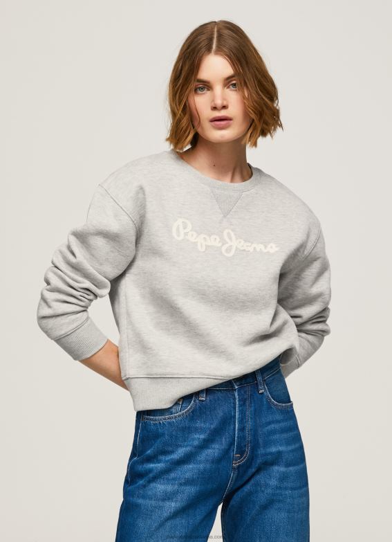 women_grey_marl_pepe_jeans_logo_printed_jumper_60j40267.jpg Women Grey Marl Pepe Jeans Logo Printed Jumper 60J40267 - Image 1