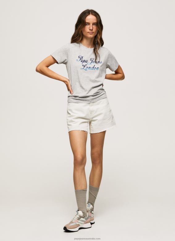 Women Grey Marl Pepe Jeans Printed Logo Cotton T-Shirt 60J40412 - Image 2