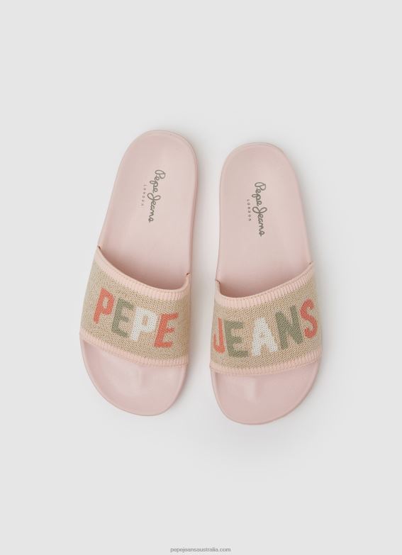 Women Light Pink Pepe Jeans Slider Knit Beach Flip Flops 60J40693 - Image 2