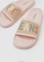 Women Light Pink Pepe Jeans Slider Knit Beach Flip Flops 60J40693 - Image 3