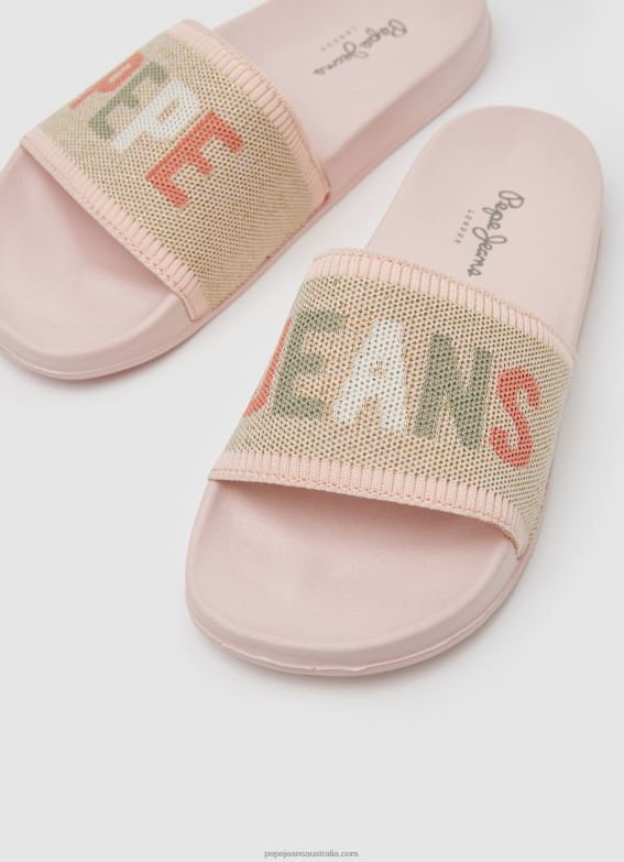 Women Light Pink Pepe Jeans Slider Knit Beach Flip Flops 60J40693 - Image 3
