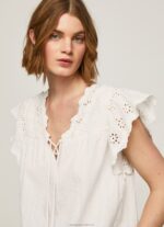 Women Mousse Pepe Jeans Cotton Blouse With Openwork Details 60J40342