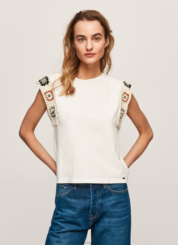 women_mousse_pepe_jeans_crochet_sleeved_t_shirt_60j40464.jpg Women Mousse Pepe Jeans Crochet Sleeved T-Shirt 60J40464 - Image 1