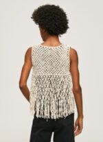 Women Mousse Pepe Jeans Macrame Waistcoat With Fringes 60J40135 - Image 4