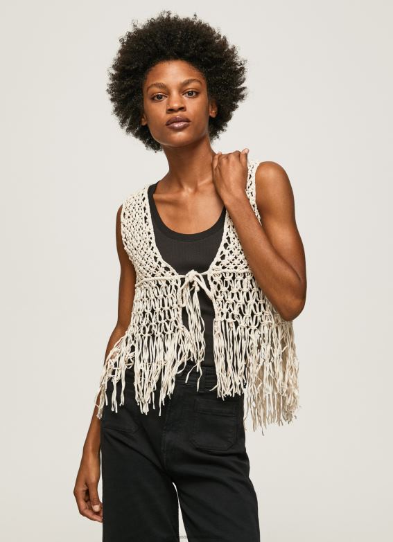 women_mousse_pepe_jeans_macrame_waistcoat_with_fringes_60j40135.jpg Women Mousse Pepe Jeans Macrame Waistcoat With Fringes 60J40135 - Image 1
