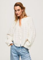 Women Mousse Pepe Jeans Mao Collar Cotton Dobby Blouse 60J40362