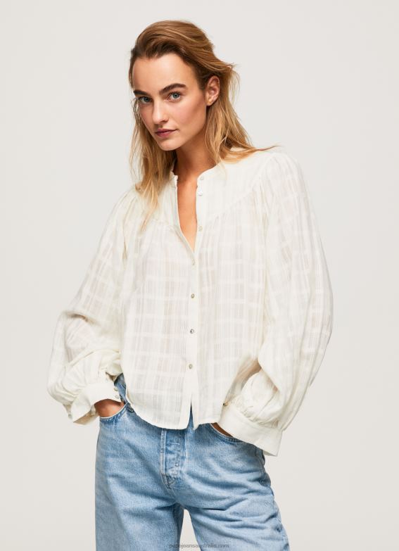 women_mousse_pepe_jeans_mao_collar_cotton_dobby_blouse_60j40362.jpg Women Mousse Pepe Jeans Mao Collar Cotton Dobby Blouse 60J40362 - Image 1