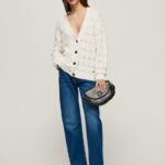 Women Mousse Pepe Jeans Openwork Cardigan With V Neckline 60J40230