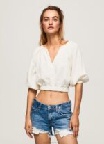 Women Mousse Pepe Jeans V-Neck Cropped Fit Top 60J40354 - Image 3