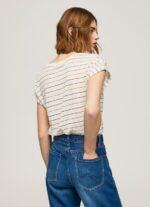 Women Multi Pepe Jeans Striped Print Linen T-Shirt 60J40447 - Image 4