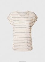 Women Multi Pepe Jeans Striped Print Linen T-Shirt 60J40447 - Image 5