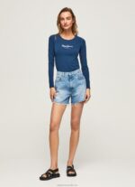 Women Navy Pepe Jeans Long-Sleeved Cotton T-Shirt 60J40472 - Image 2