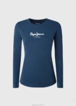Women Navy Pepe Jeans Long-Sleeved Cotton T-Shirt 60J40472 - Image 5
